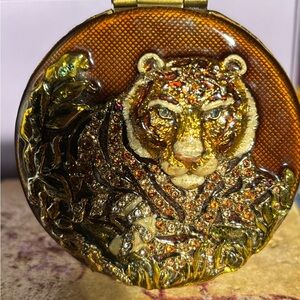 Tiger Embellished Compact Mirror by Jay Strongwater